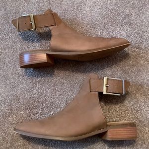 Steve Madden open heel brown leather bootie shoes